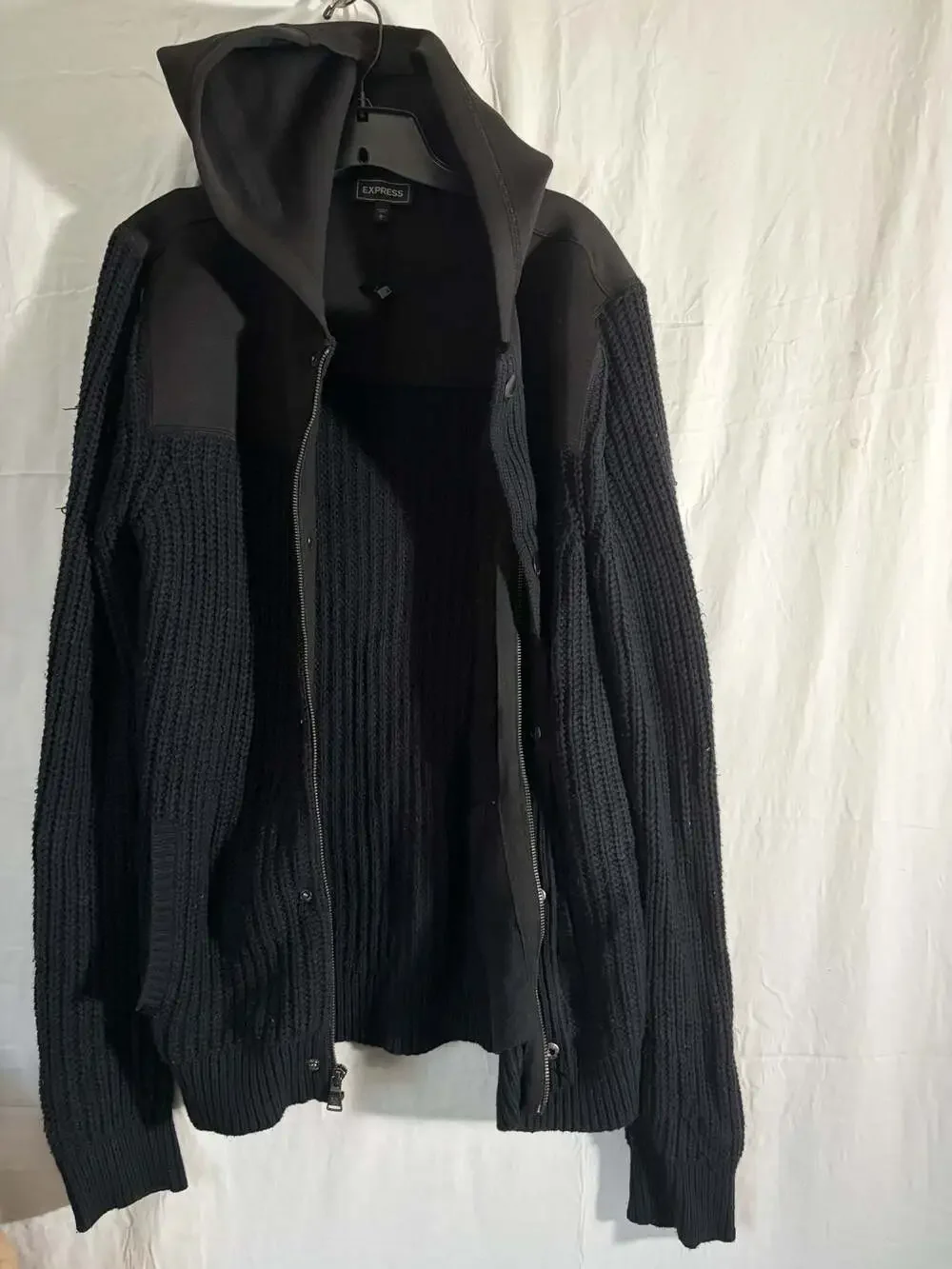 Express Men's Mixed Media Full Zip Hooded Cardigan